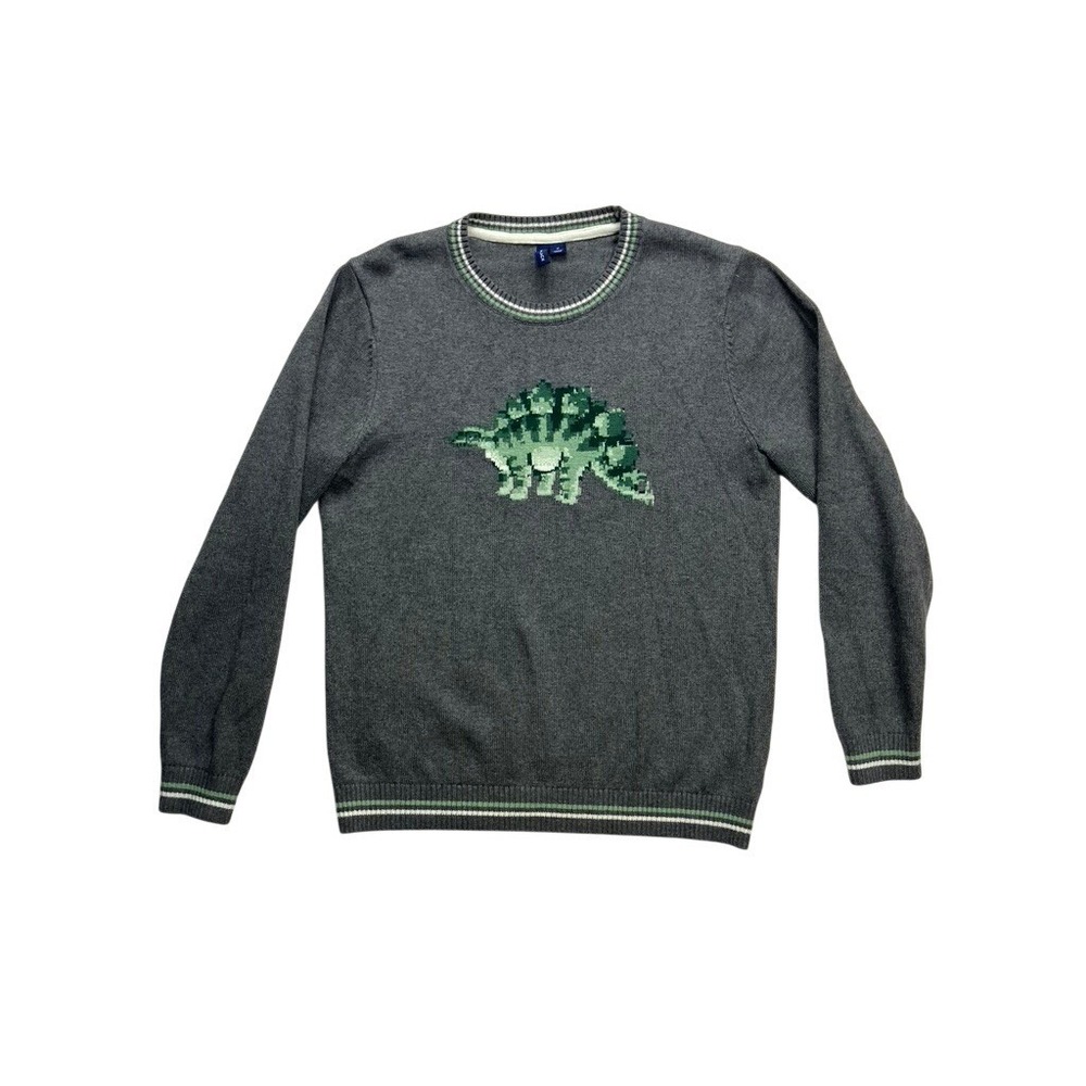 Janie and Jack Sweater Boys 12 Gray Excellent Dinosaur Stegosaurus Crewneck Knit